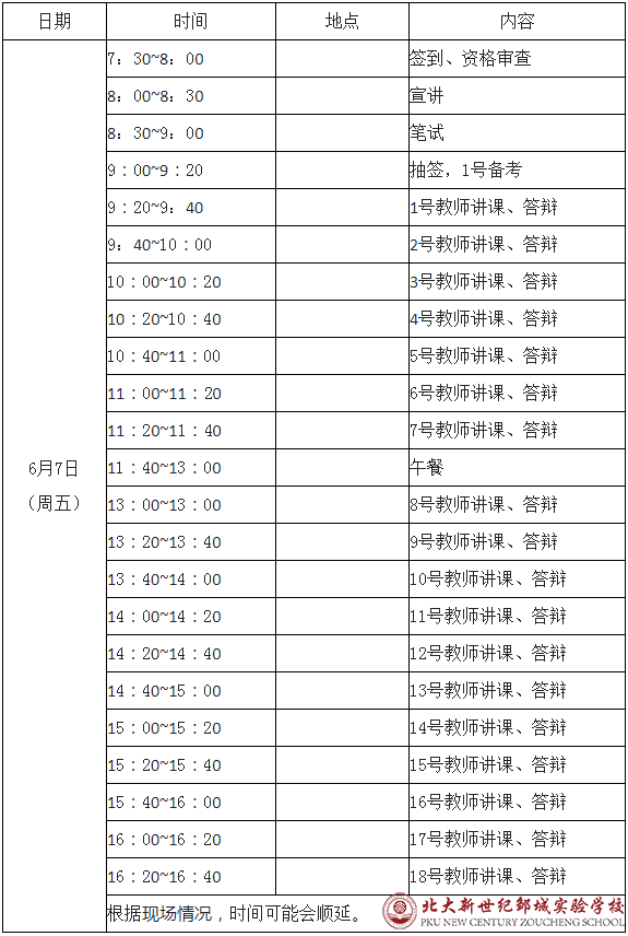 北大新世紀(jì)鄒城實(shí)驗(yàn)學(xué)校6月7日招聘時(shí)間安排